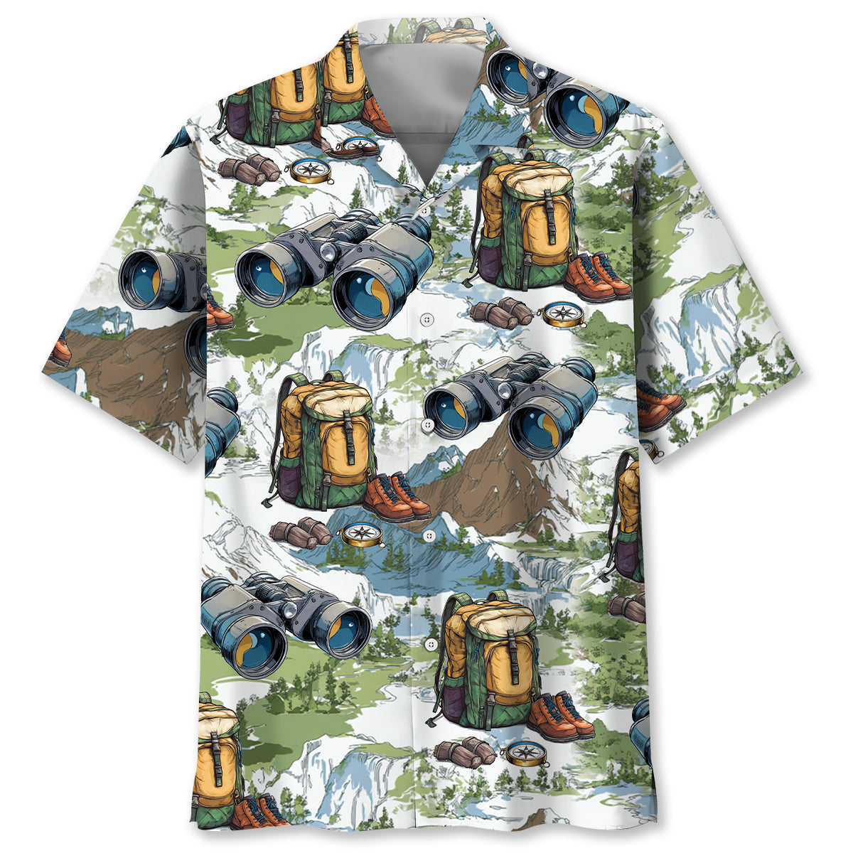 Hiking Mountain Backpack Binoculars Hawaiian Shirt - S - hawaiian shirt