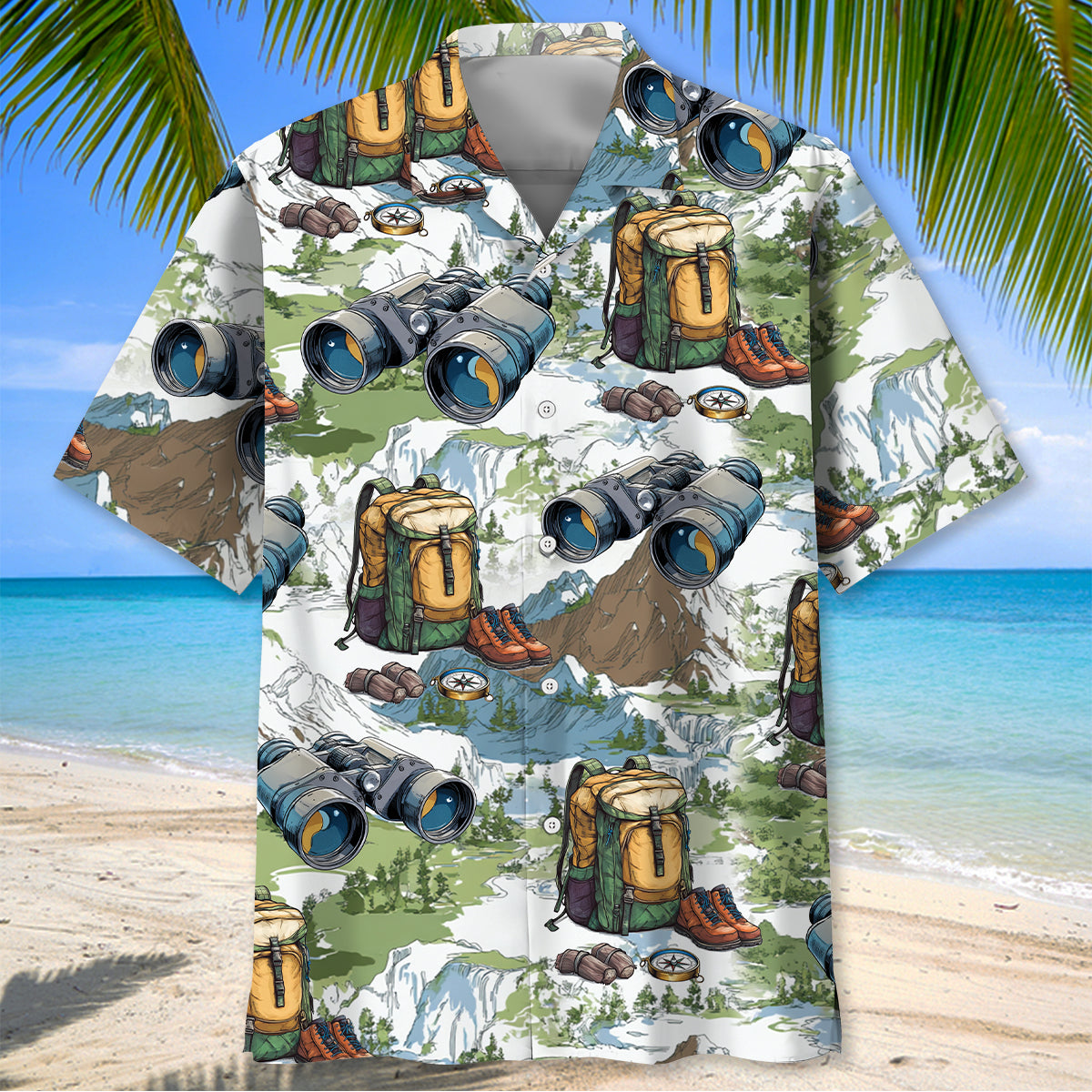 Hiking Mountain Backpack Binoculars Hawaiian Shirt - L - hawaiian shirt