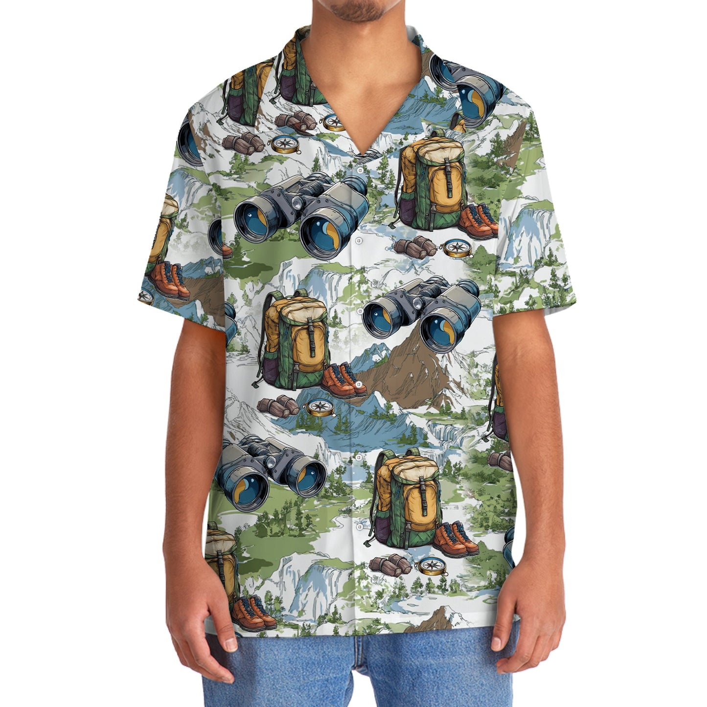 Hiking Mountain Backpack Binoculars Hawaiian Shirt - 2XL - hawaiian shirt