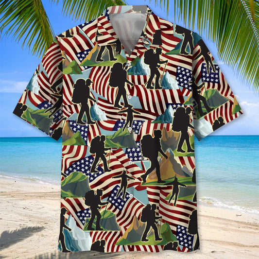 Hiking Usa Hawaiian Shirt - S - hawaiian shirt