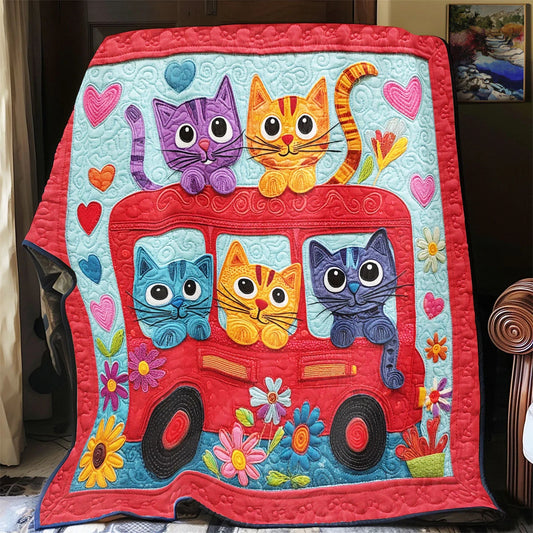 Hippie Cat Bus Quilt Blanket