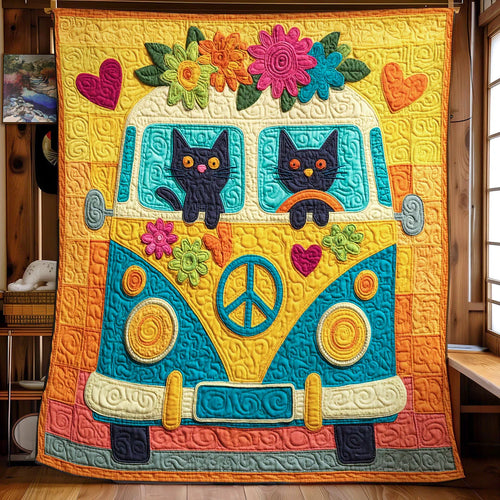 Hippie Cat Quilt Blanket