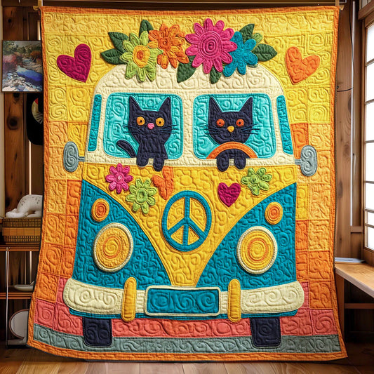 Hippie Cat Quilt Blanket
