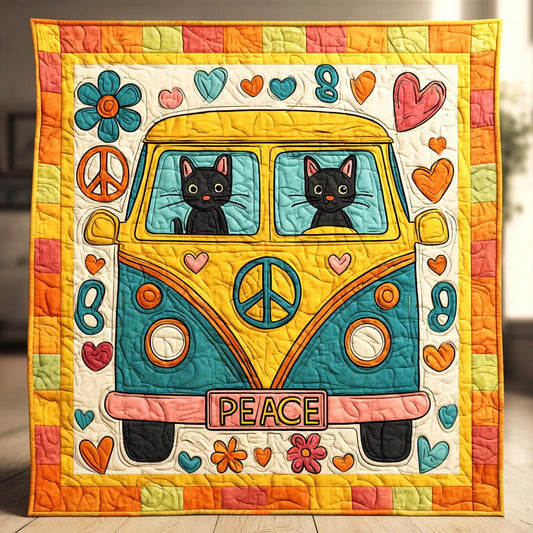 Hippie Cat Dream Quilt Blanket