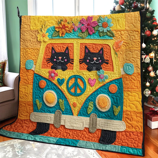 Hippie Cat Spirit Quilt Blanket
