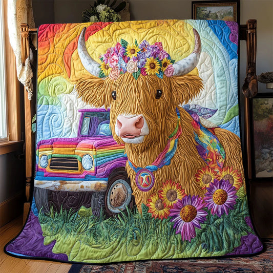 Hippie Highland Cow Quilt Blanket