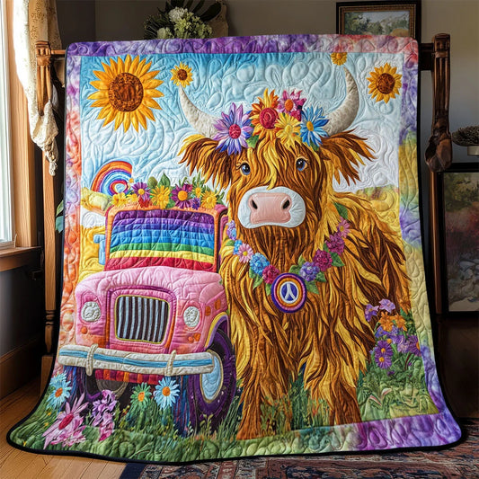 Hippie Highland Cow Quilt Blanket