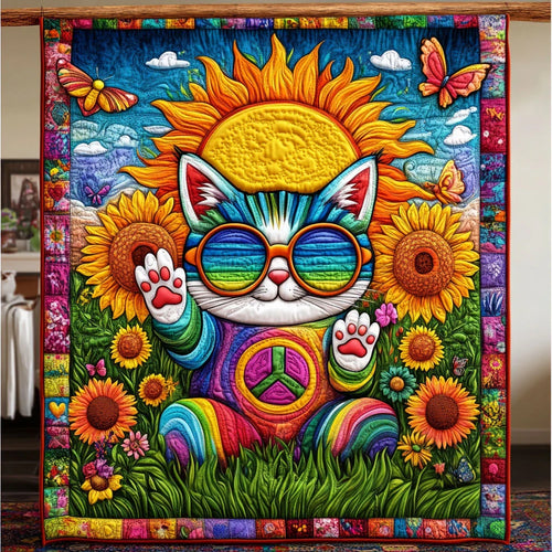 Hippie Paws Cat Quilt Blanket
