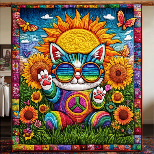 Hippie Paws Cat Quilt Blanket