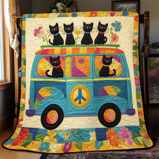 Hippie Van Cat Quilt Blanket
