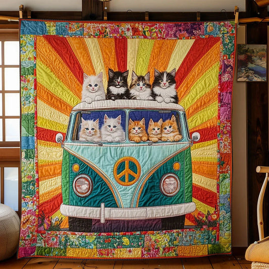 Hippie Van Cat Quilt Blanket