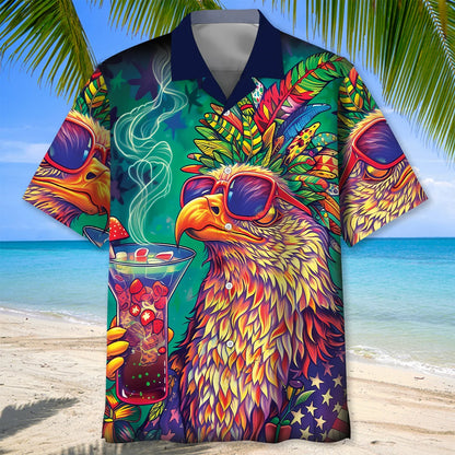 Hippie Bald Eagle Funny Art Hawaiian Shirt