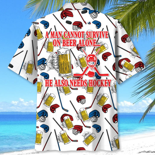 Hockey a Man Cannot Survive on Beer Alone Hawaiian Shirt - S - hawaiian shirt