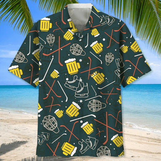 Hockey Beer Hawaiian Shirt - S - hawaiian shirt