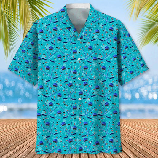 Hockey Blue Beach Hawaiian Shirt - S - hawaiian shirt