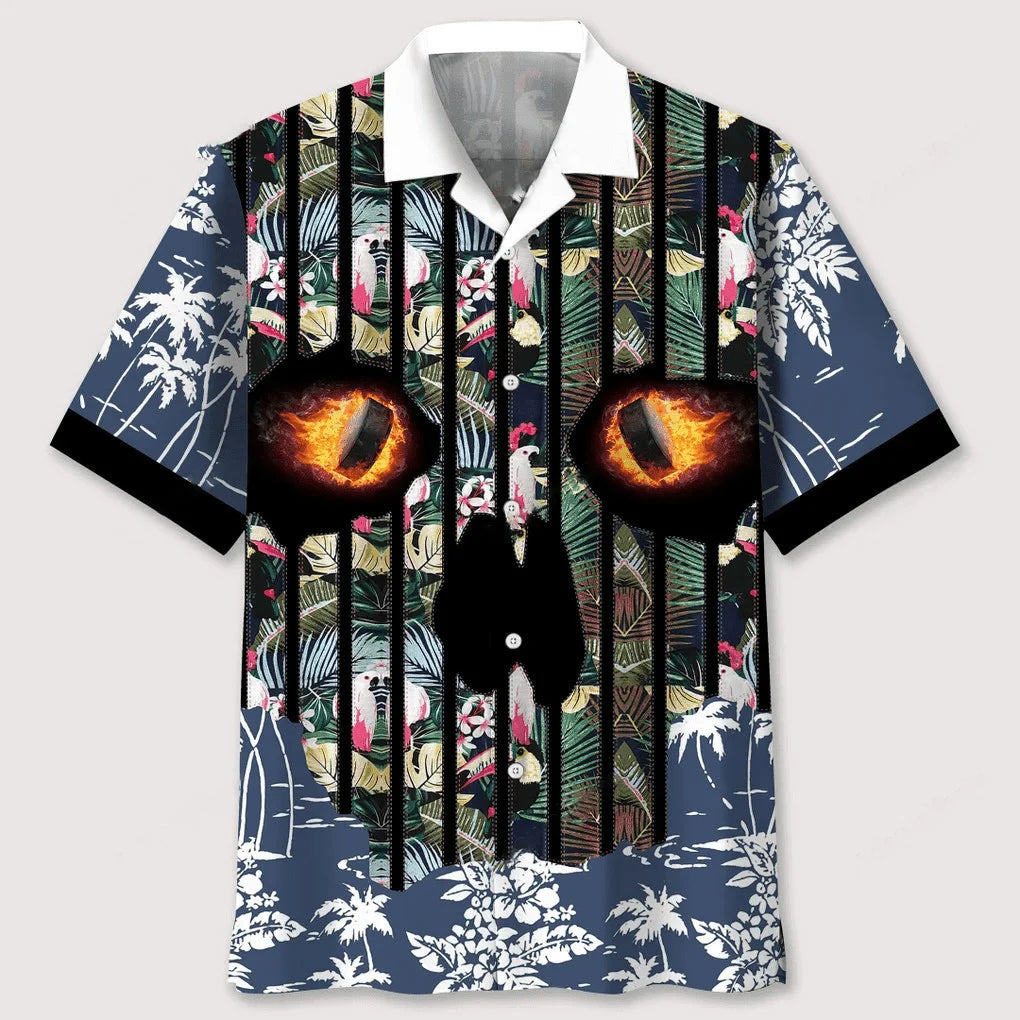 Hockey Flower Skull Hawaiian Shirt