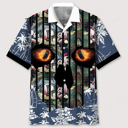 Hockey Flower Skull Hawaiian Shirt