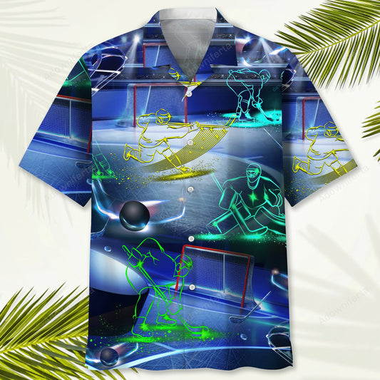 Hockey Neon Hawaiian Shirt - S - hawaiian shirt