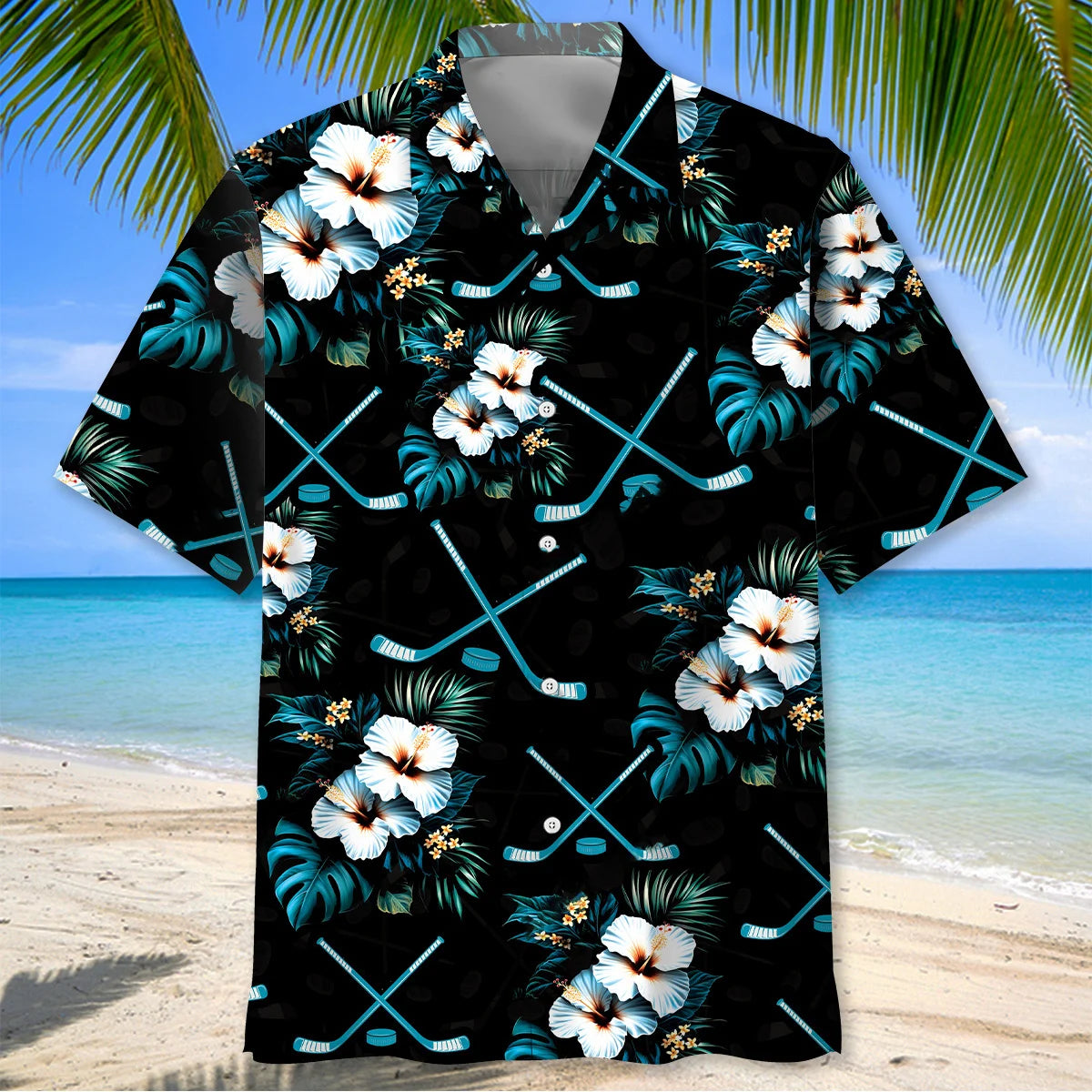 Hockey Tropical Blue Hawaiian Shirt