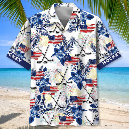 Hockey Usa Theme Hawaiian Shirt