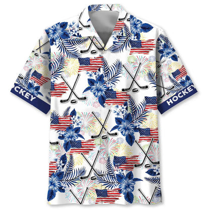 Hockey Usa Theme Hawaiian Shirt
