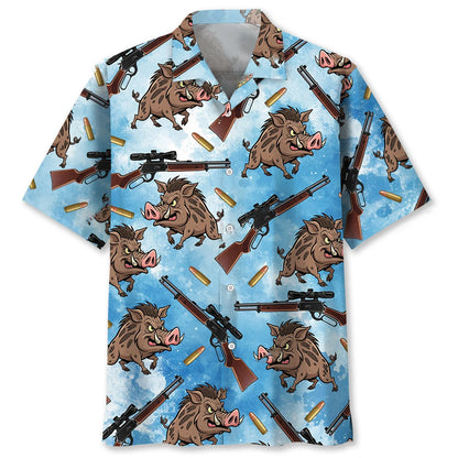 Hog Hunting Blue Hawaiian Shirt