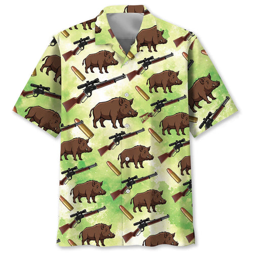Hog Hunting Green Hawaiian Shirt