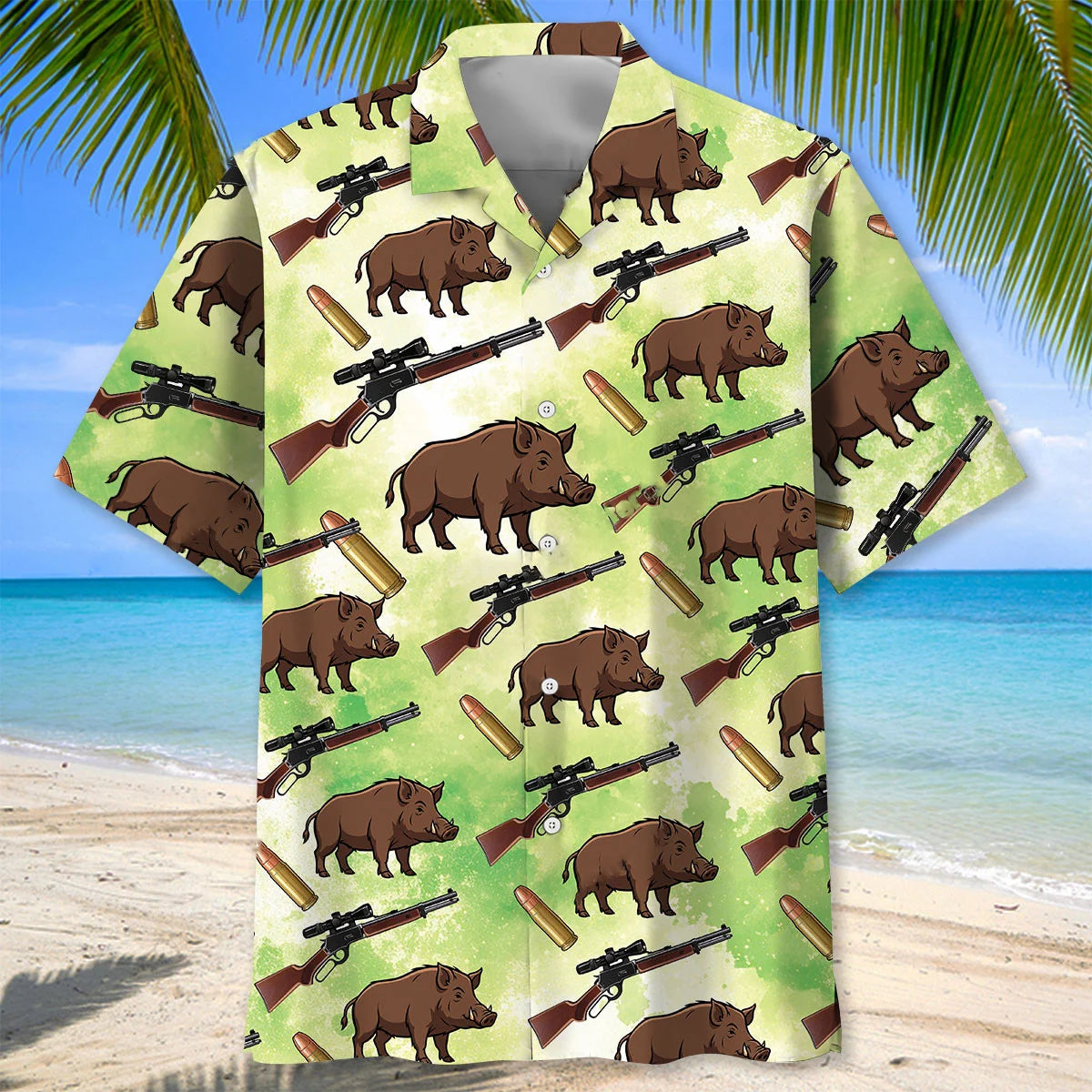 Hog Hunting Green Hawaiian Shirt