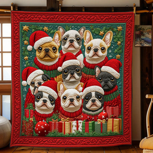 Holiday Bulldog Family Quilt Blanket