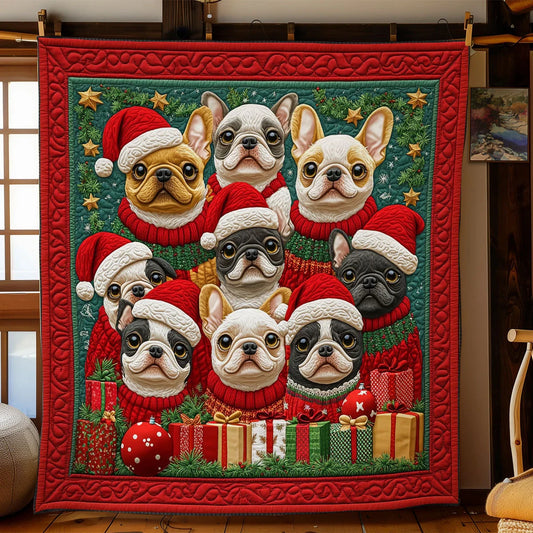 Holiday Bulldog Family Quilt Blanket