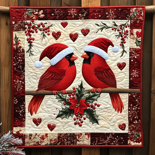 Holiday Cardinals In Love Quilt Blanket
