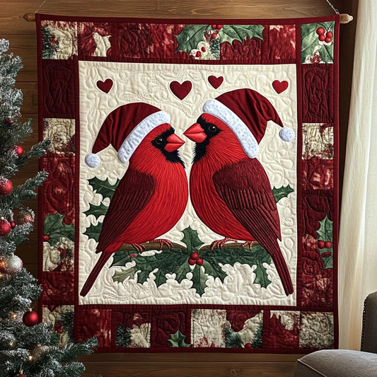 Holiday Cardinals In Love Quilt Blanket