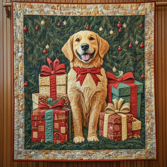Holiday Cheer Golden Quilt Blanket
