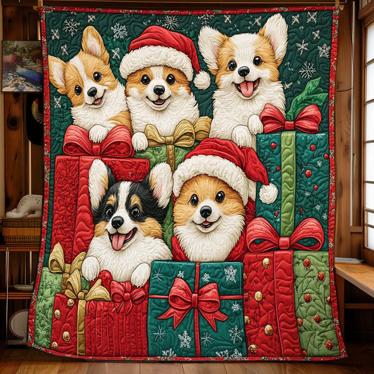 Holiday Corgi Quilt Blanket
