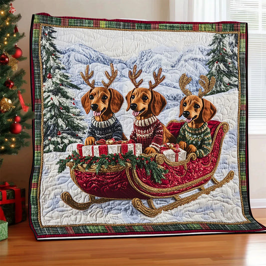 Holiday Dachshund Sleigh Quilt Blanket