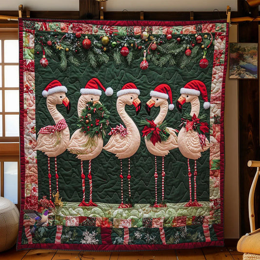 Holiday Flamingos Quilt Blanket