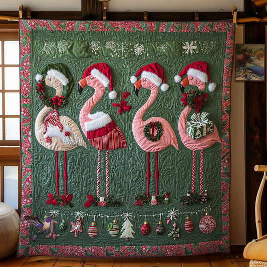 Holiday Flamingos Quilt Blanket