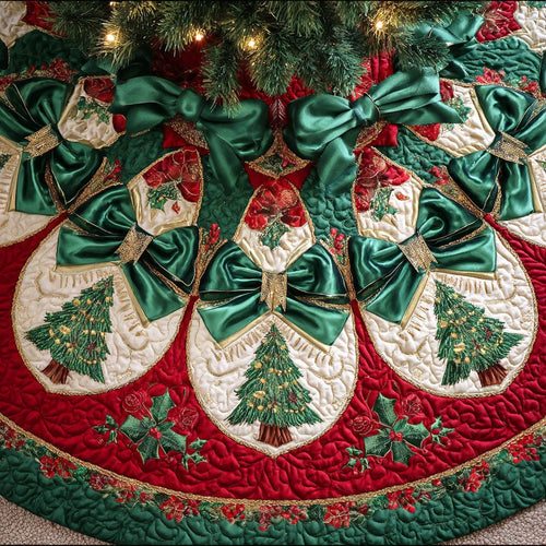 Holiday Frost Gleam Christmas Quilted Tree Skirt