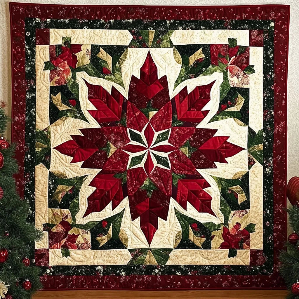 Holiday Geometric Poinsettia Quilt Blanket