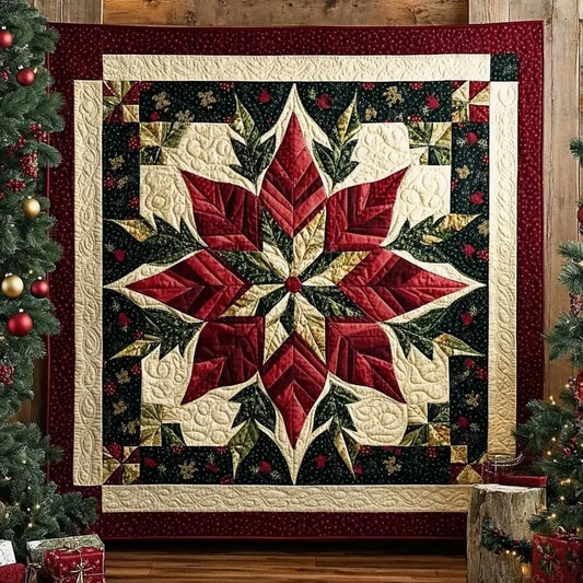 Holiday Geometric Poinsettia Quilt Blanket