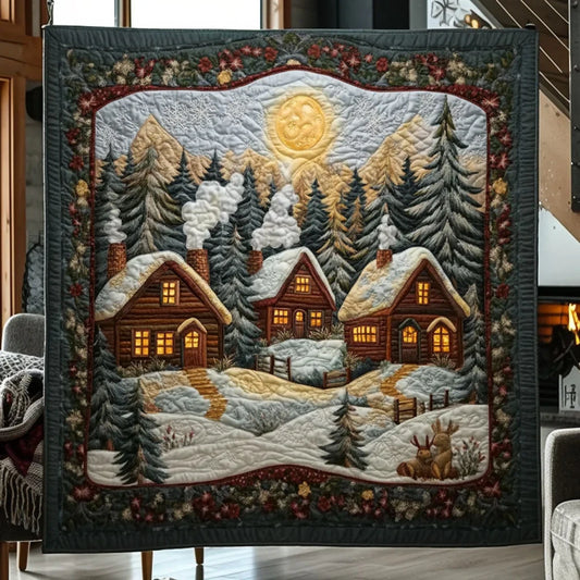 Holiday Glow Forest Cabin Quilt Blanket