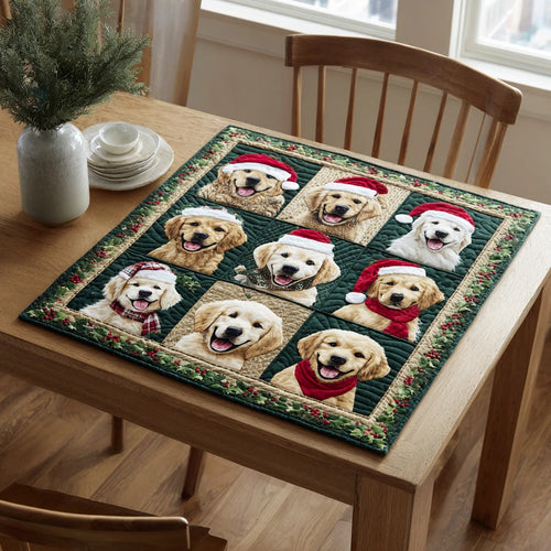 Holiday Golden Retrievers Quilted Table Topper