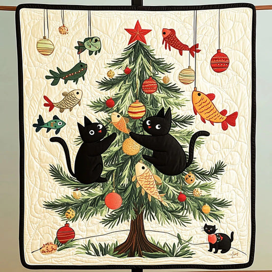 Holiday Hunt Black Cat Quilt Blanket