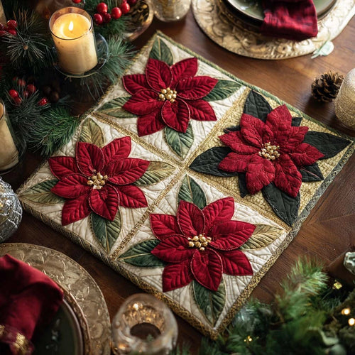 Holiday Poinsettias Quilted Table Topper