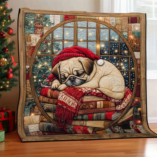 Holiday Pug Book Quilt Blanket