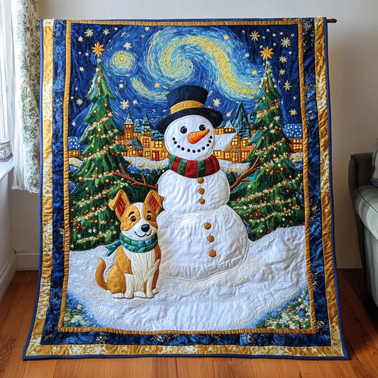 Holiday Sky Snowman Quilt Blanket