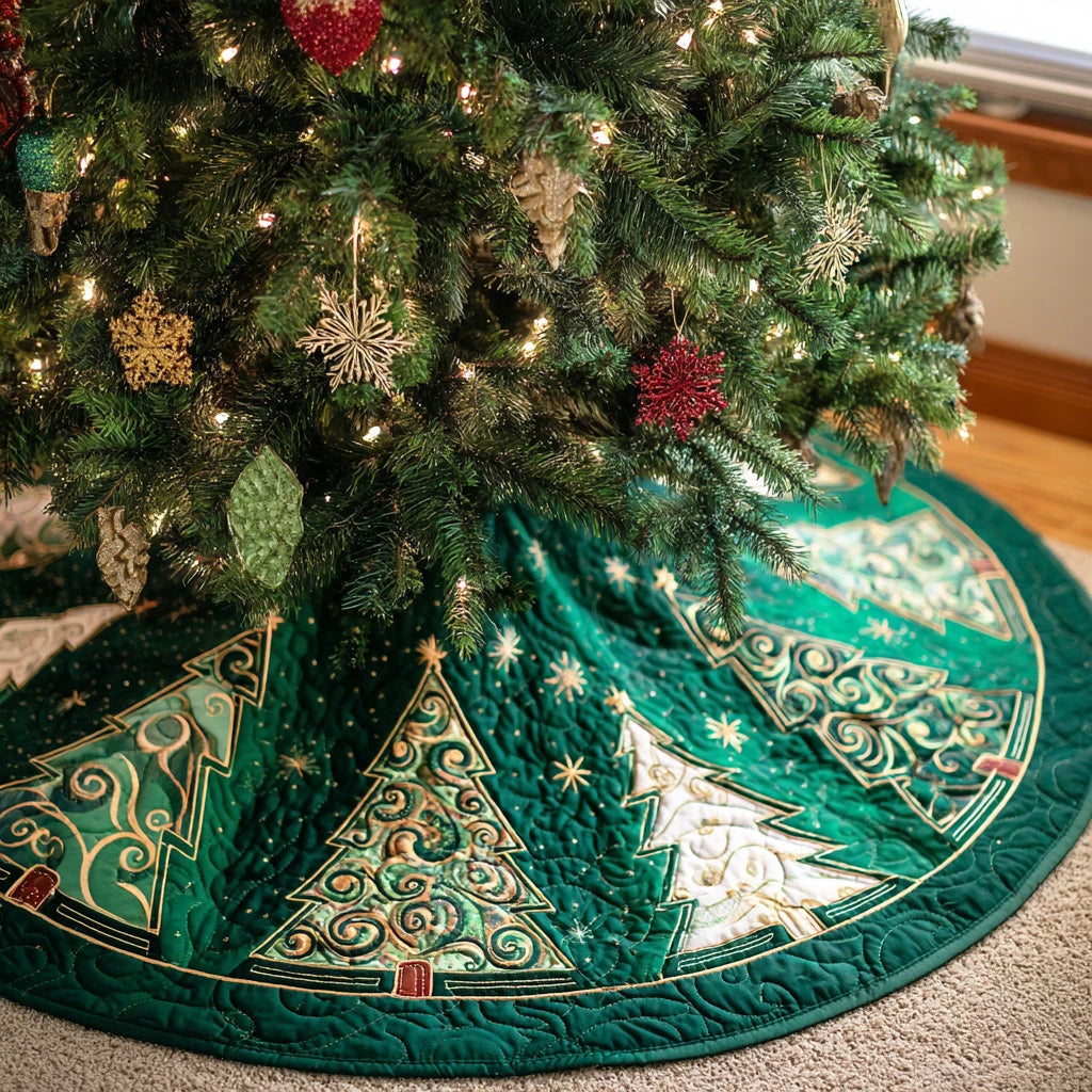 Holiday Spruce Christmas Quilted Tree Skirt