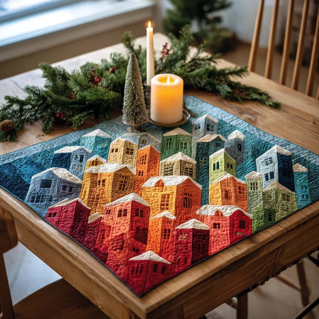 Holiday Village Quilted Table Topper