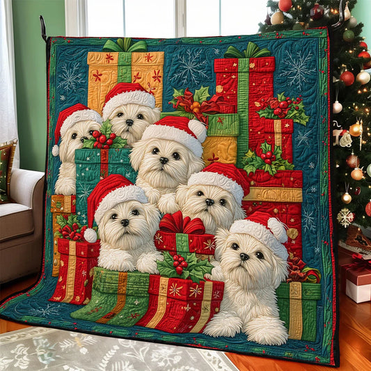 Holiday Yorkies Quilt Blanket