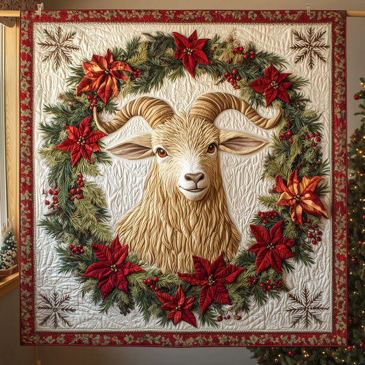 Holly And Horns Quilt Blanket